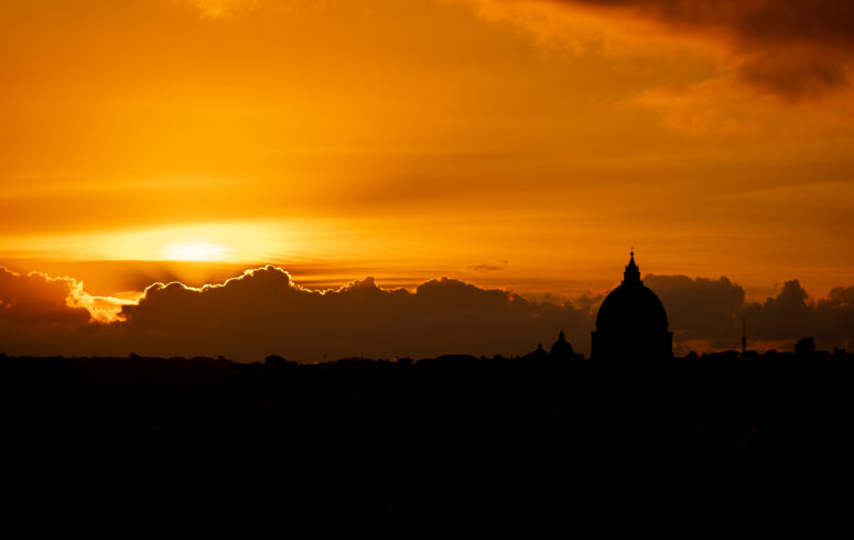 Sunset Over Rome: Silhouette of Saint Peter’s Basilica